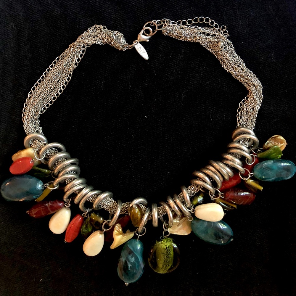 Chunky multi chain with colorful stones necklace NY - Picture 1 of 5